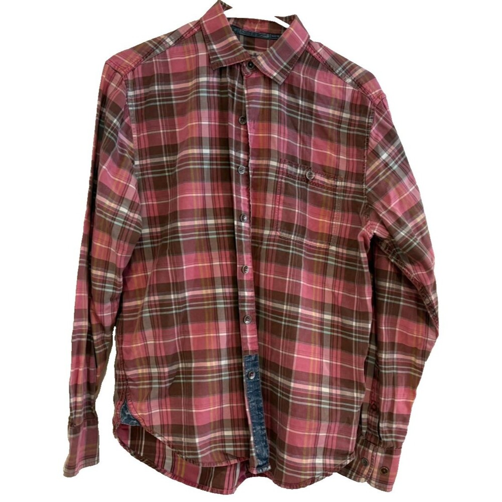 Tommy Bahama Womens Shirt Size S Pink Plaid Button Down Long Sleeve Denim Accent